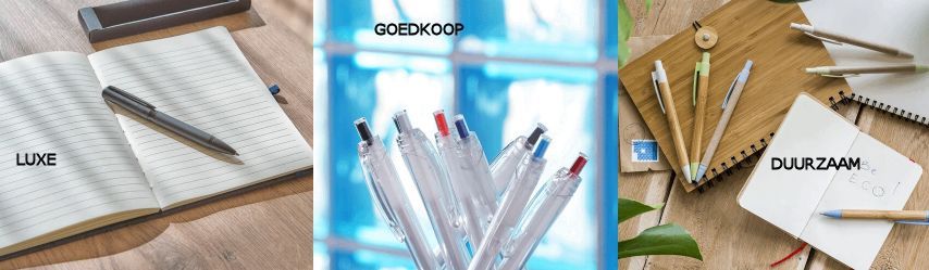 verschillende bedrukte pennen voor doelgroepen luxe budget duurzaam relatiegeschenk