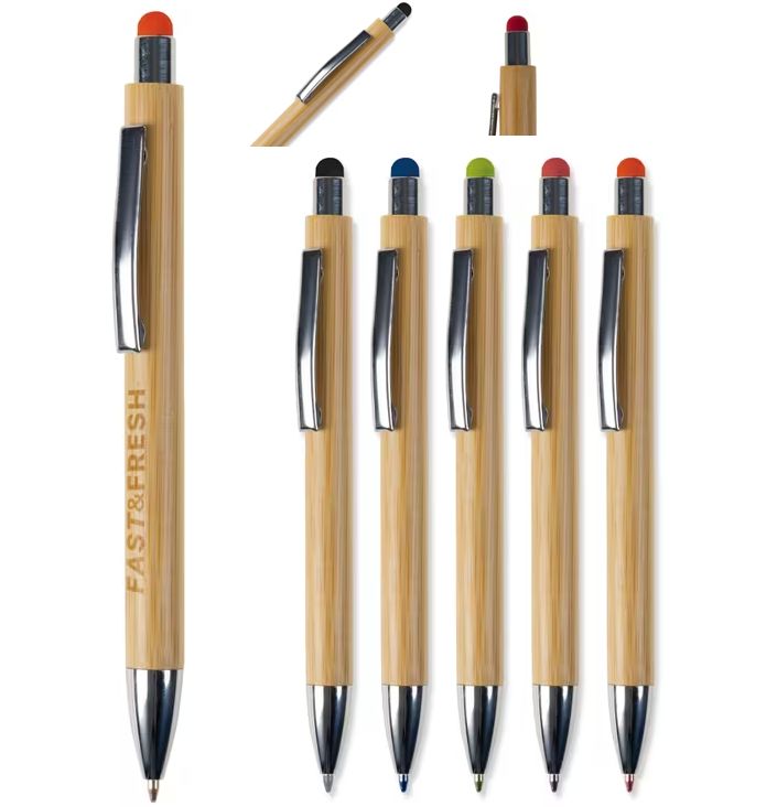 Bedrukte bamboe stylus pen New York als relatiegeschenk